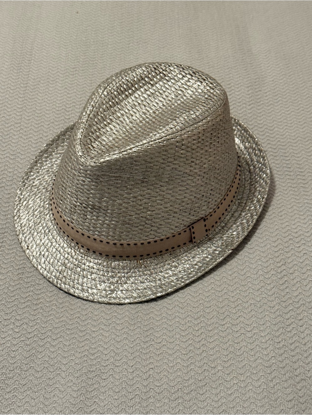 Silver Straw Fedora with Band - Womenโs Hat